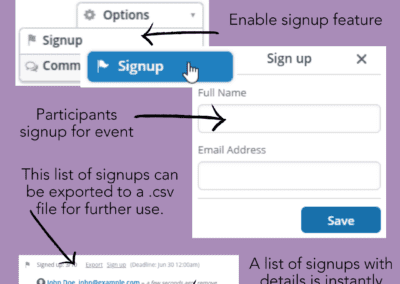 Collecting event signups and exporting for event organizers